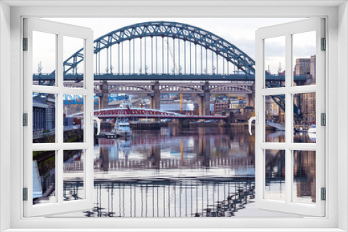 Fototapeta Naklejka Na Ścianę Okno 3D - Bridges mirrored in the River Tyne, Newcastle, UK