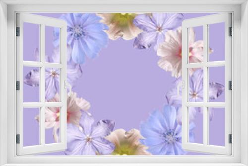 Fototapeta Naklejka Na Ścianę Okno 3D - Beautiful floral circle of chicory, clematis and mallow. Isolated
