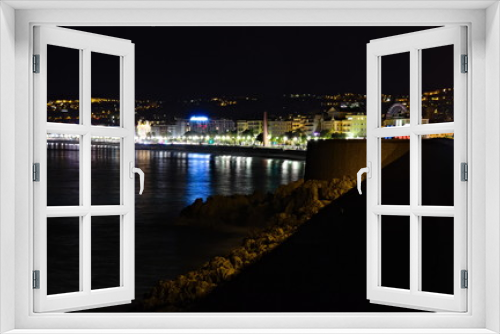 Fototapeta Naklejka Na Ścianę Okno 3D - Nice, France - December 2, 2019: night panoramic view on the Promenade Des Anglais, famous luxury waterfront on the Mediterranean Sea