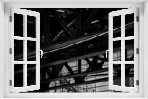 Fototapeta Naklejka Na Ścianę Okno 3D - L-train railway line pass by a building with fire escape staircase, Chicago, Illinois, USA