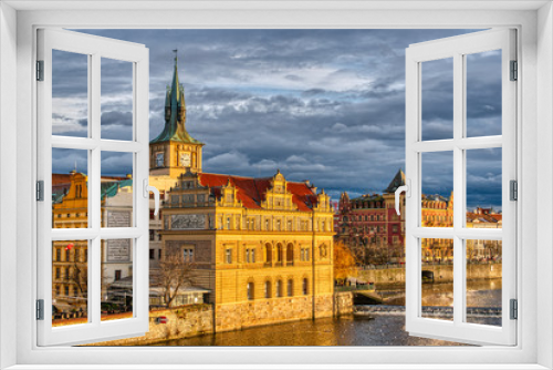 view of beautifully illuminated coastline from buildings in prague