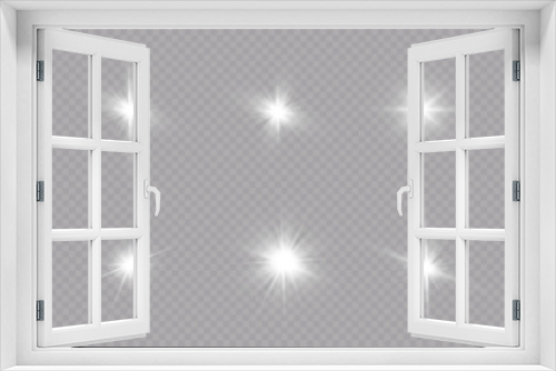 Fototapeta Naklejka Na Ścianę Okno 3D - White glowing light explodes on a transparent background. Sparkling magical dust particles. Bright Star. Transparent shining sun, bright flash