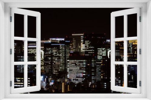 Fototapeta Naklejka Na Ścianę Okno 3D - Tokyo city buildings night view and sky