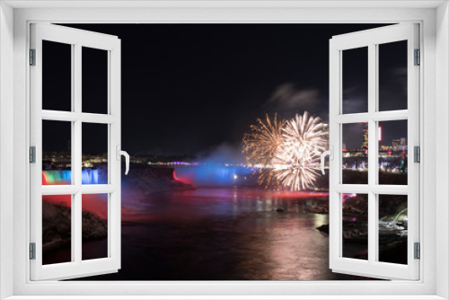 Fototapeta Naklejka Na Ścianę Okno 3D - fireworks over the falls
