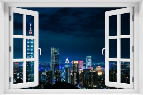 Fototapeta Naklejka Na Ścianę Okno 3D - Panoramic city view. Cityscape of Taipei. Night Panorama Taipei Tower. Skyline.