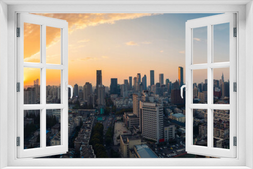 Fototapeta Naklejka Na Ścianę Okno 3D - Panoramic View of Skyline of Nanjing City at Sunset