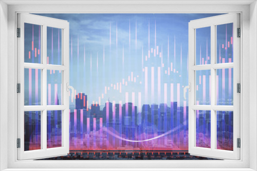 Fototapeta Naklejka Na Ścianę Okno 3D - Forex graph on city view with skyscrapers background multi exposure. Financial analysis concept.