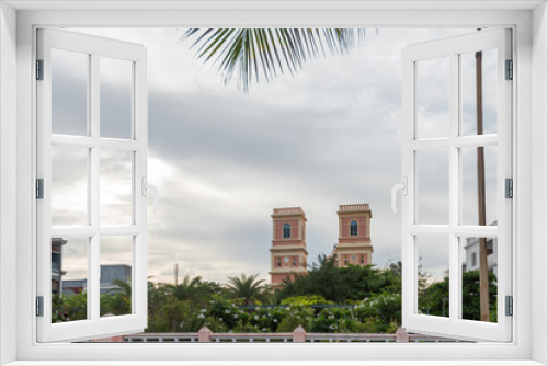 Fototapeta Naklejka Na Ścianę Okno 3D - Exterior of Our Lady Of Angels Church in Pondicherry, South India on overcast day