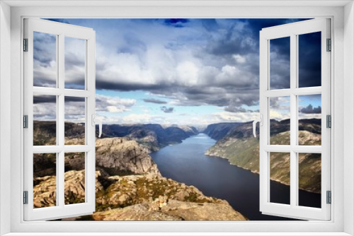 Fototapeta Naklejka Na Ścianę Okno 3D - Norway fjord - Lysefjorden. Filtered colors style.