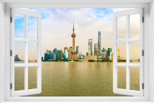 Fototapeta Naklejka Na Ścianę Okno 3D - Sunset beautiful city skyline and river panorama in Shanghai