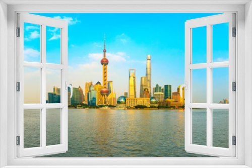 Fototapeta Naklejka Na Ścianę Okno 3D - Sunset beautiful city skyline and river in Shanghai