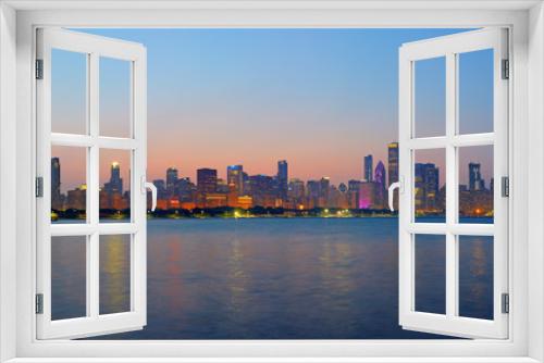 Fototapeta Naklejka Na Ścianę Okno 3D - Chicago Skyline at sunset, Chicago, Illinois, United States
