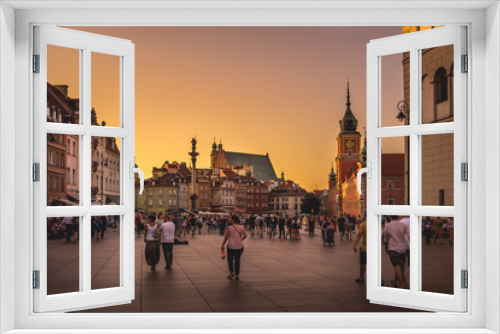 Fototapeta Naklejka Na Ścianę Okno 3D - Złoty zachód słońca na Warszawskim placu zamkowym