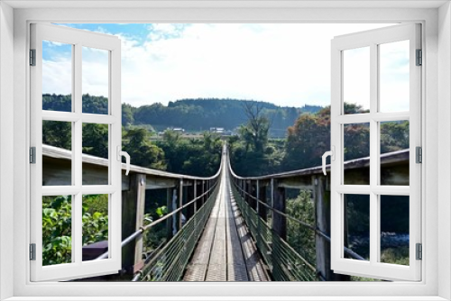 Fototapeta Naklejka Na Ścianę Okno 3D - 東洋のナイアガラ（原尻の滝）にかかる吊橋の情景＠大分