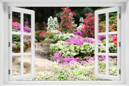 Fototapeta Naklejka Na Ścianę Okno 3D - Landscaped flower garden with lots of colorful blooms 