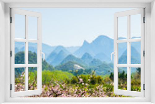 Fototapeta Naklejka Na Ścianę Okno 3D - Countryside landscape with mountain in spring