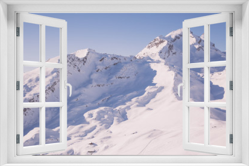 Fototapeta Naklejka Na Ścianę Okno 3D - Natural scenery, snow on the high mountains in the cold winter of GRINDELWALD-FIRST TOP OF ADVENTURE SWITZERLAND of Europe and clear skies for skiing or walking. Beauty in Europe.