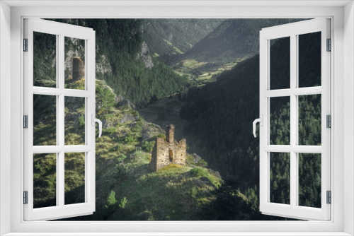 Fototapeta Naklejka Na Ścianę Okno 3D - Fairy Mountain Landscape with the Ruiins of a Castle on Top