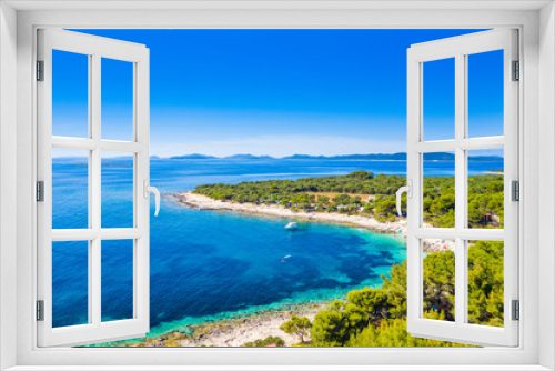 Fototapeta Naklejka Na Ścianę Okno 3D - Croatia, Adriatic coastline, beautiful seascape, Dugi otok island, camping resort in bay on Veli Rat