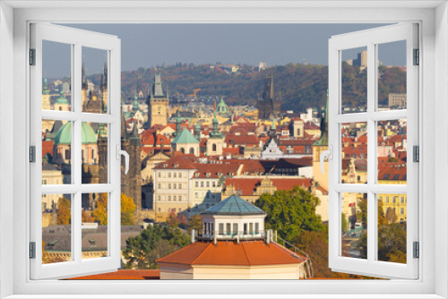 Fototapeta Naklejka Na Ścianę Okno 3D - Prague - The panorama of the city with the Charles bridge and the Old Town  in evening light.