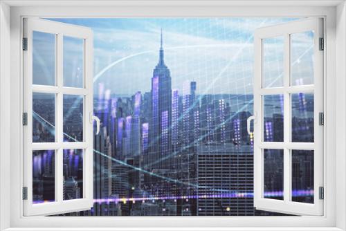 Fototapeta Naklejka Na Ścianę Okno 3D - Forex graph on city view with skyscrapers background double exposure. Financial analysis concept.