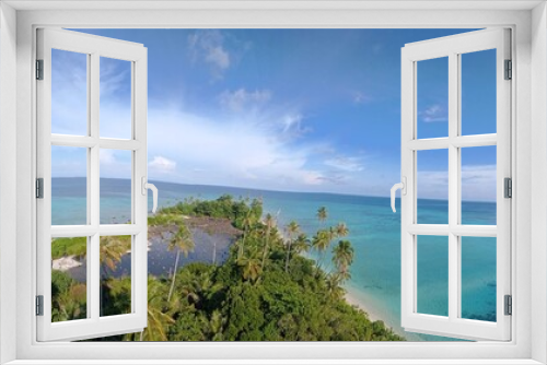 Fototapeta Naklejka Na Ścianę Okno 3D - tropical island in the sea Panoramic View Of Beach Against Cloudy Sky - stock photo
