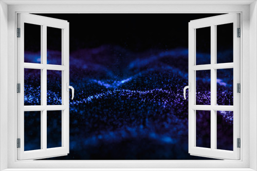 Fototapeta Naklejka Na Ścianę Okno 3D - Abstract digital colorful circle particle in blue and violet color on black background. 3D illustration