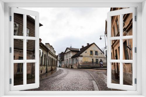 Fototapeta Naklejka Na Ścianę Okno 3D - Beautiful small citybrick road, path street with interesting, old architecture.