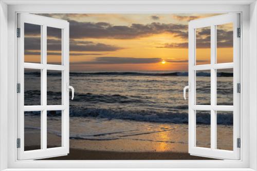 Fototapeta Naklejka Na Ścianę Okno 3D - Beautiful view of Black Sea with first rays of rising sun. Magical beauty of dawn. Colorful sky with clouds and gold. Beautiful composition of nature for natural background any design