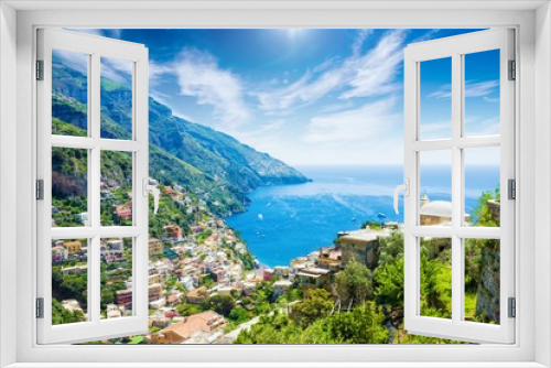 Fototapeta Naklejka Na Ścianę Okno 3D - Aerial view of Positano, picturesque town with splendid coastal views on famous Amalfi Coast in Campania, Italy.
