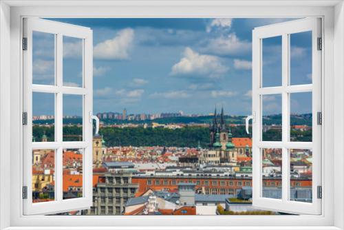 Fototapeta Naklejka Na Ścianę Okno 3D - View of Prague with a green strip of parks in the background