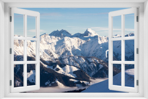 Fototapeta Naklejka Na Ścianę Okno 3D - Snowy mountains sunset landscape mountainscape Kitzsteinhorn view saalbach hinterglemm