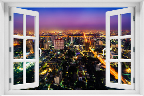Fototapeta Naklejka Na Ścianę Okno 3D - Bangkok city and road traffic at sunrise in Thailand , Cityscape