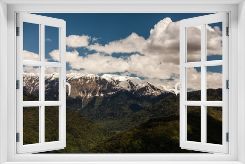 Fototapeta Naklejka Na Ścianę Okno 3D - Amazing picture of green mountain landscape with blue sky and white clouds