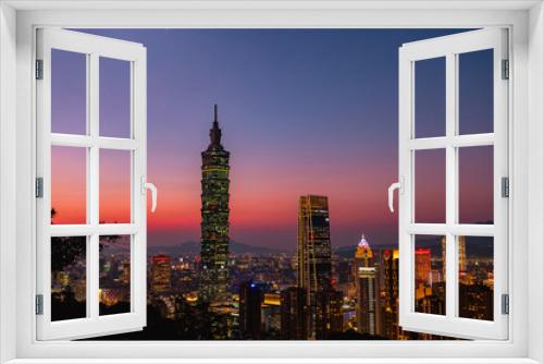 Fototapeta Naklejka Na Ścianę Okno 3D - Beautiful dusk cityscape scene, Taipei 101 tower and other buildings. Taiwan.