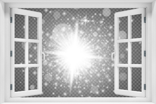 Fototapeta Naklejka Na Ścianę Okno 3D - Star explodes on transparent background. Sparkling magic dust particles. Bright Star. The transparent shining sun, bright flash. 