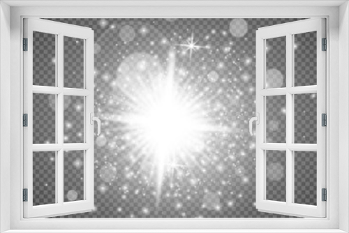 Star explodes on transparent background. Sparkling magic dust particles. Bright Star. The transparent shining sun, bright flash. 