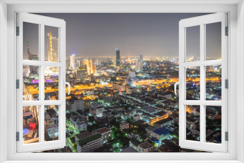 Fototapeta Naklejka Na Ścianę Okno 3D - Night aerial view of Downtown Bangkok, Thailand
