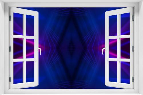 Fototapeta Naklejka Na Ścianę Okno 3D - Dark abstract futuristic background. Neon lines glow. Neon lines, shapes. Multi-colored glow, blurry lights, bokeh. Empty stage background