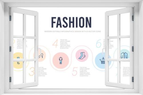 fashion concept infographic design template. included pajamas, jacket with buttons, ties on hanger, warm sock, men tracksuit, high heel shoes icons