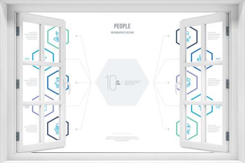 people concept business infographic design with 10 hexagon options. outline icons such as hip, emoji, boyfriend, girlfriends, person with broken arm, family of heterosexual couple