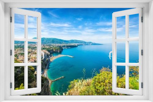 Fototapeta Naklejka Na Ścianę Okno 3D - Aerial wide angle view of cliff coastline Sorrento and Gulf of Naples, Italy.