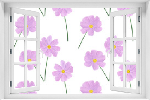 Fototapeta Naklejka Na Ścianę Okno 3D - Seamless pattern Cosmea flowers watercolor botanical illustration