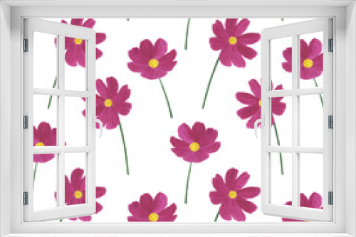 Fototapeta Naklejka Na Ścianę Okno 3D - Seamless pattern Cosmea flowers watercolor botanical illustration