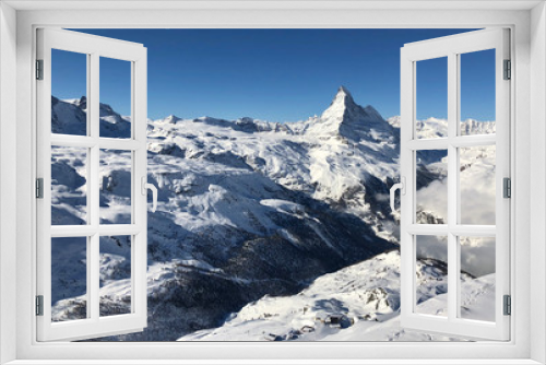 Fototapeta Naklejka Na Ścianę Okno 3D - Zermatt Matterhorn and glacier monte rosa sunset view mountain winter snow landscape Swiss Alps clouds panorama