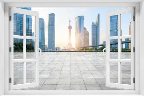 Fototapeta Naklejka Na Ścianę Okno 3D - Panoramic skyline and buildings with empty concrete square floor,shanghai,china