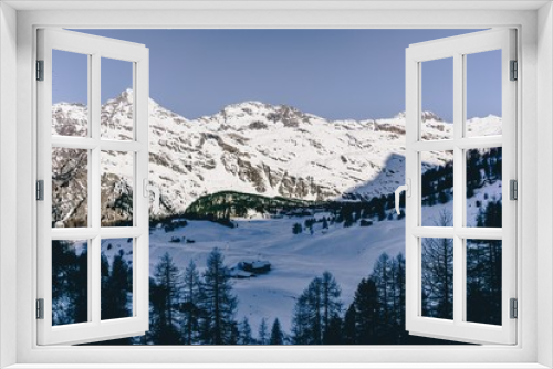Fototapeta Naklejka Na Ścianę Okno 3D - Snowy mountains during a sunny winter day in the alps, near the village of Sankt Moritz and Silvaplana, Switzerland - January 2020