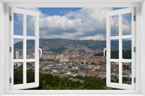 Fototapeta Naklejka Na Ścianę Okno 3D - topview of medellin city, colombia, with buildings and shanty towns. contrast between poor and rich