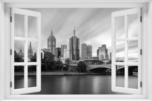 Fototapeta Naklejka Na Ścianę Okno 3D - Melboourne Skyline b&w