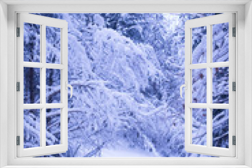 Fototapeta Naklejka Na Ścianę Okno 3D - full of snow forest in winter